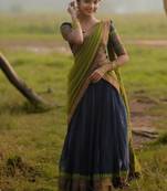 Blue Color Kanchi Cotton South Indian Functional Wear Lehenga Choli