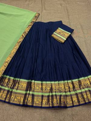 Blue Color Kanchi Cotton South Indian Functional Wear Lehenga Choli 4