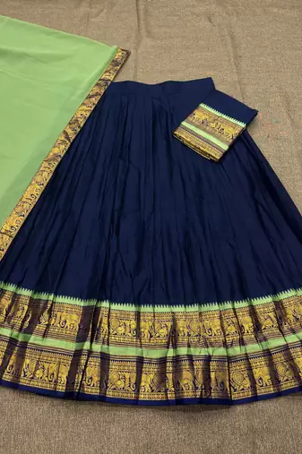 Blue Color Kanchi Cotton South Indian Functional Wear Lehenga Choli