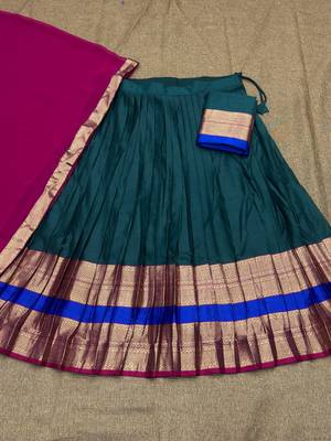 Teal Color Kanchi Cotton South Indian Functional Wear Lehenga Choli 4