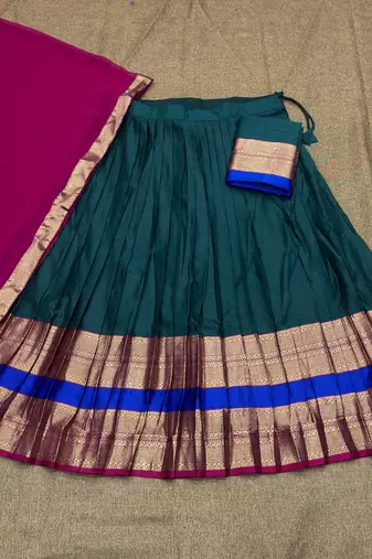 Teal Color Kanchi Cotton South Indian Functional Wear Lehenga Choli