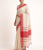 Red woven cotton silk saree with blouse piece