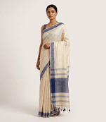 Blue woven cotton silk saree with blouse piece