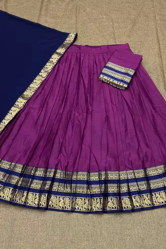 Pink Color Kanchi Cotton South Indian Functional Wear Lehenga Choli
