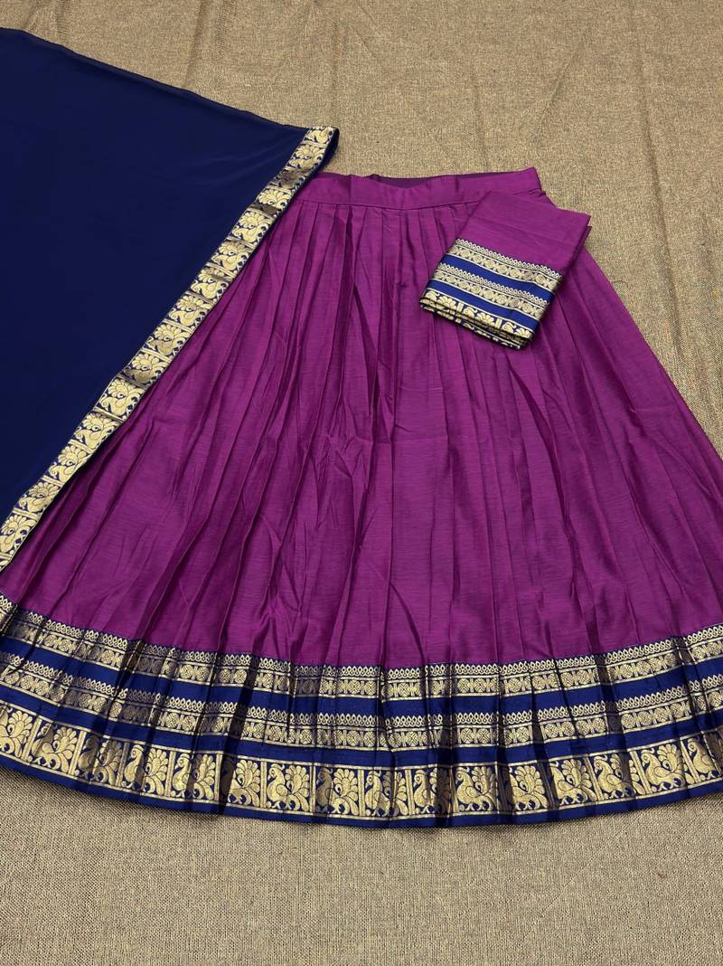 Pink Color Kanchi Cotton South Indian Functional Wear Lehenga Choli