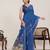 Blue linen printed saree designer border wedding traditional saree with blouse set