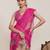 Pink linen printed saree designer border wedding traditional saree with blouse set