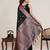 Black jacquard zari woven saree wedding designer heavy border with blouse ethnic party wear