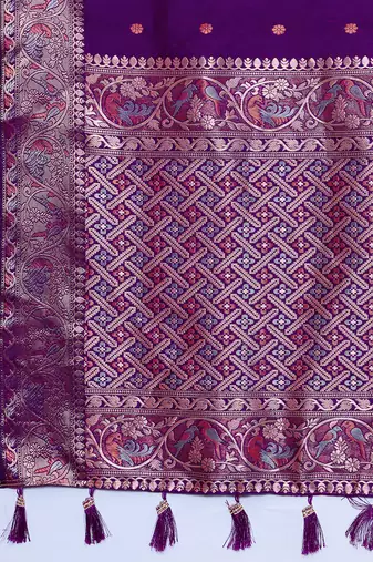Magenta jacquard silk saree zari woven border designer wedding saree with blouse set