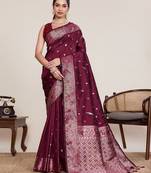 Maroon designer jacquard saree zari woven heavy border festive wedding wear saree with blouse