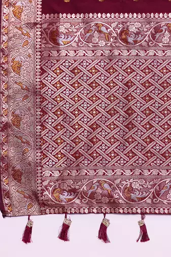 Maroon designer jacquard saree zari woven heavy border festive wedding wear saree with blouse