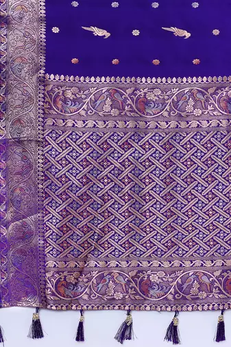 Purple jacquard silk saree zari woven border designer wedding saree with blouse set