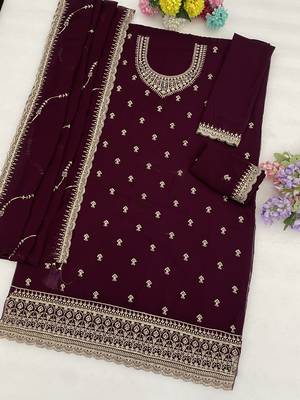 Wine color wedding wear faux georgette pakistani salwar suit 2