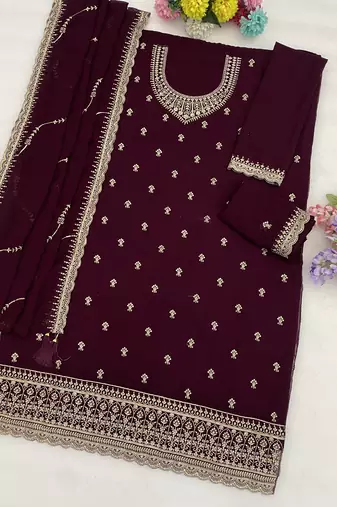 Wine color wedding wear faux georgette pakistani salwar suit