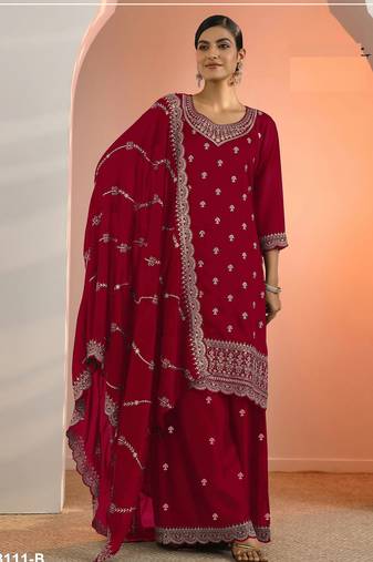 Red color wedding wear faux georgette pakistani salwar suit