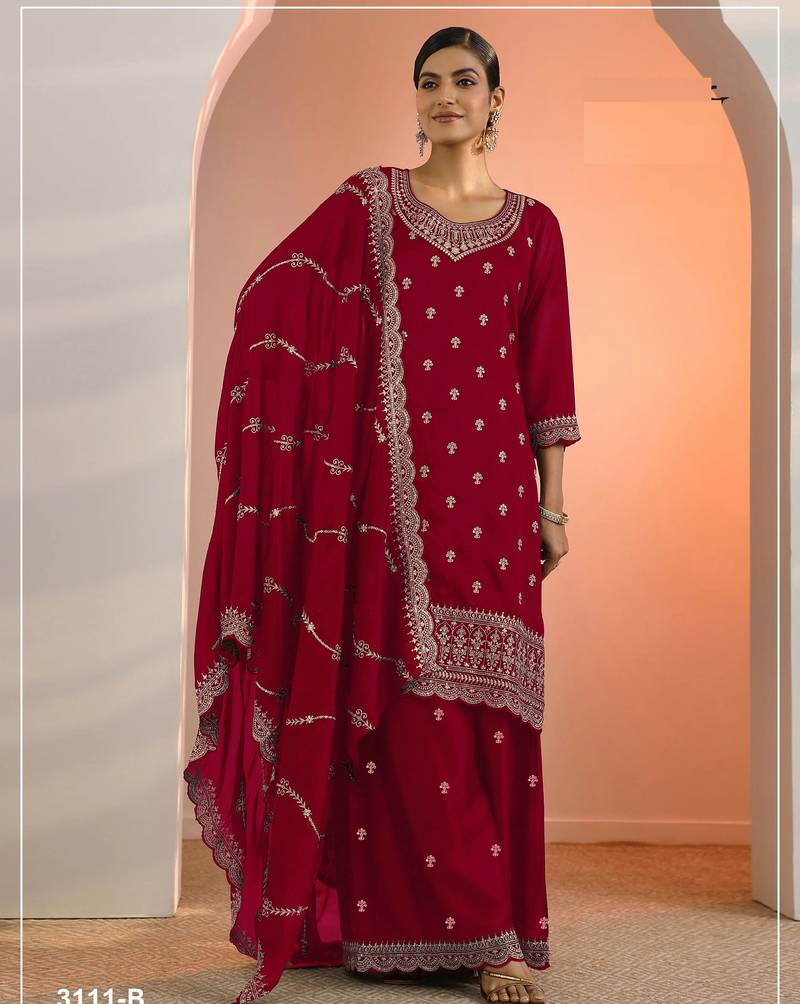 Red color wedding wear faux georgette pakistani salwar suit