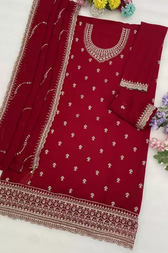 Red color wedding wear faux georgette pakistani salwar suit