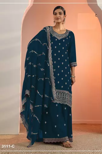 Blue color wedding wear faux georgette pakistani salwar suit