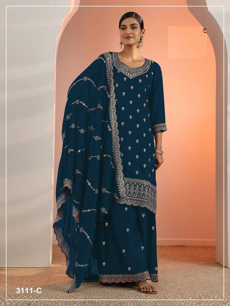 Blue color wedding wear faux georgette pakistani salwar suit