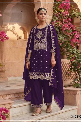 Purple color party wear rangoli silk embroidery work salwar suit