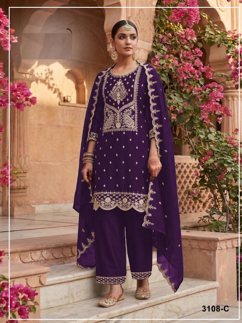 Purple color party wear rangoli silk embroidery work salwar suit