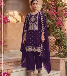 Purple color party wear rangoli silk embroidery work salwar suit