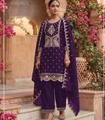Purple color party wear rangoli silk embroidery work salwar suit