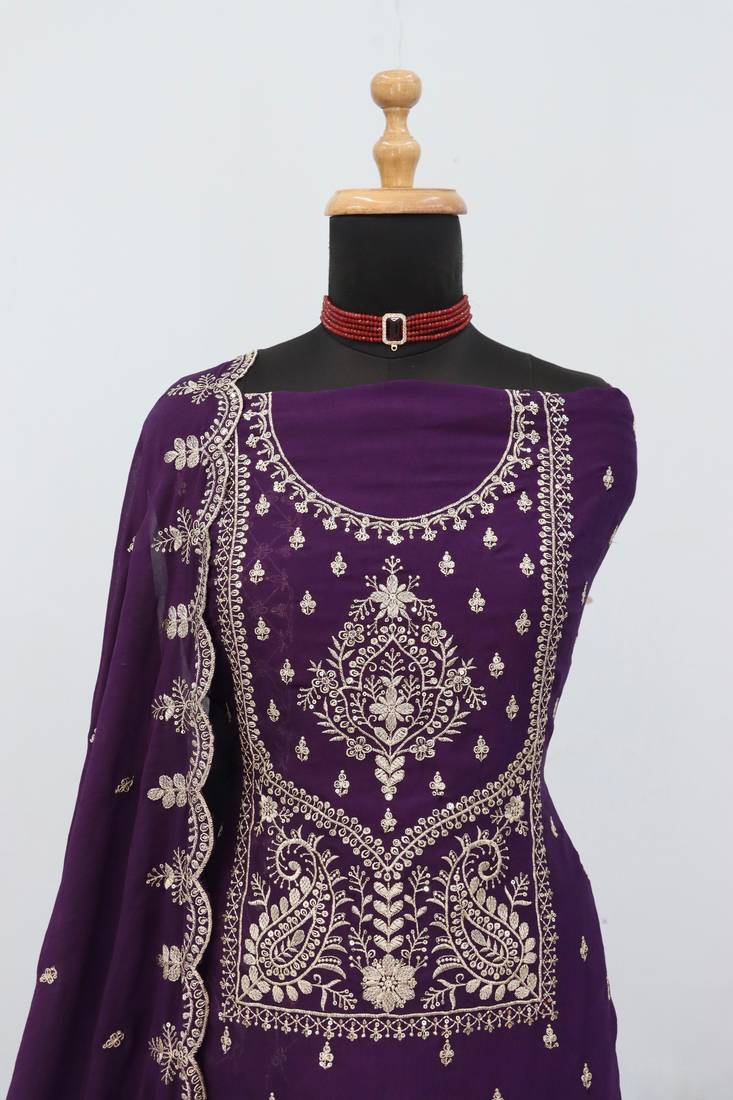 Purple color party wear rangoli silk embroidery work salwar suit