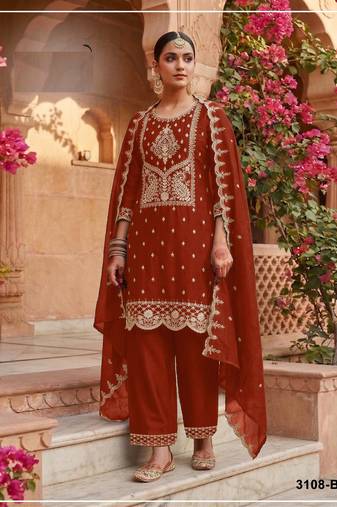 Orange color party wear rangoli silk embroidery work salwar suit