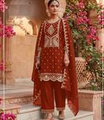 Orange color party wear rangoli silk embroidery work salwar suit