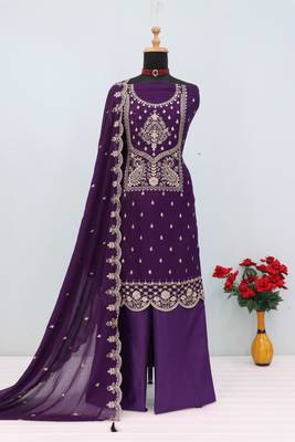 Purple color party wear rangoli silk embroidery work salwar suit 3