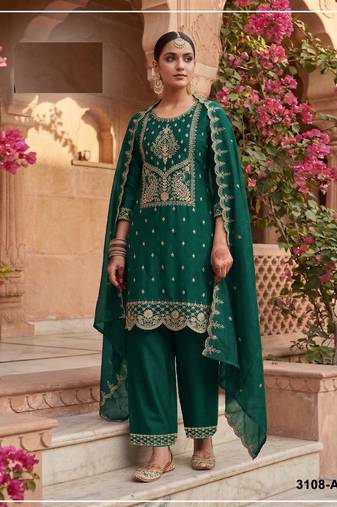 Green color party wear rangoli silk embroidery work salwar suit