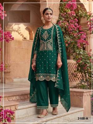 Green color party wear rangoli silk embroidery work salwar suit 1