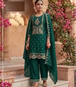 Green color party wear rangoli silk embroidery work salwar suit