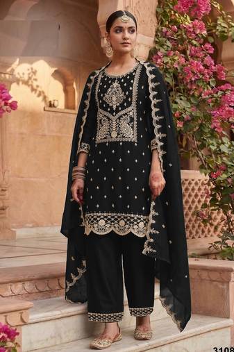 Black color party wear rangoli silk embroidery work salwar suit