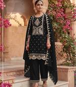 Black color party wear rangoli silk embroidery work salwar suit