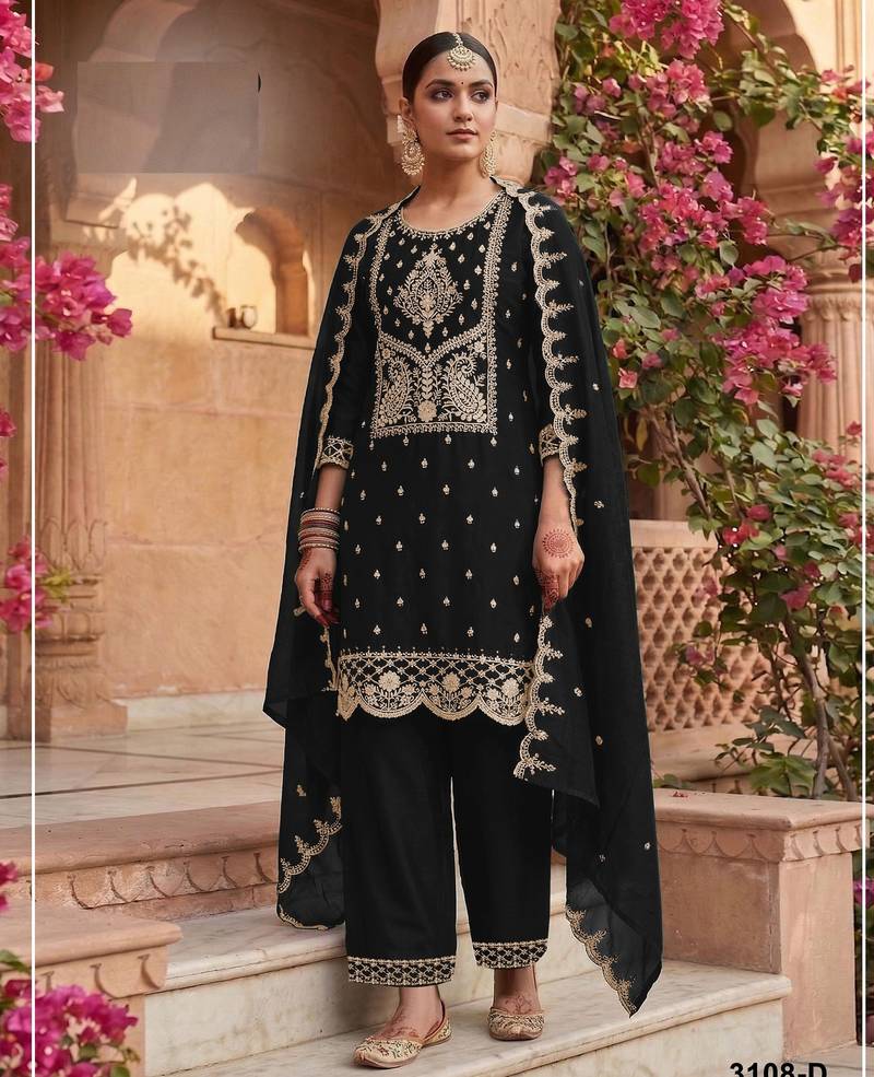 Black color party wear rangoli silk embroidery work salwar suit