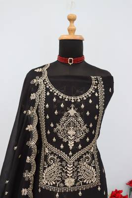 Black color party wear rangoli silk embroidery work salwar suit 2