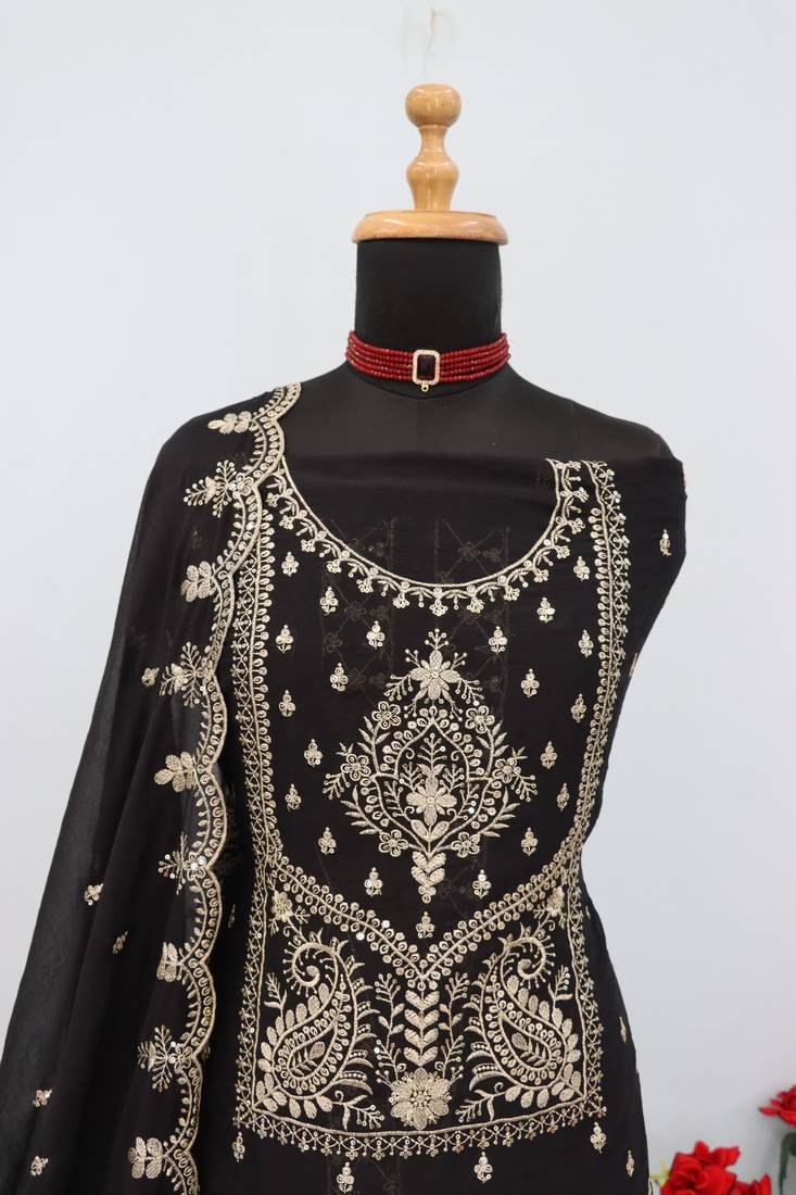 Black color party wear rangoli silk embroidery work salwar suit