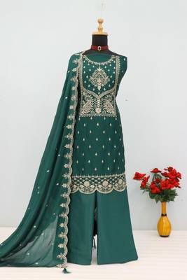 Green color party wear rangoli silk embroidery work salwar suit 3