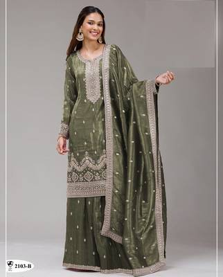 Mehendi color gold crush party wear salwar suit 1