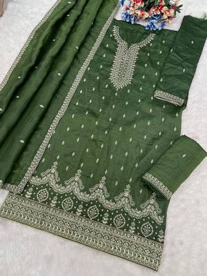 Mehendi color gold crush party wear salwar suit 2