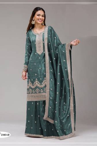 Teal color gold crush party wear salwar suit