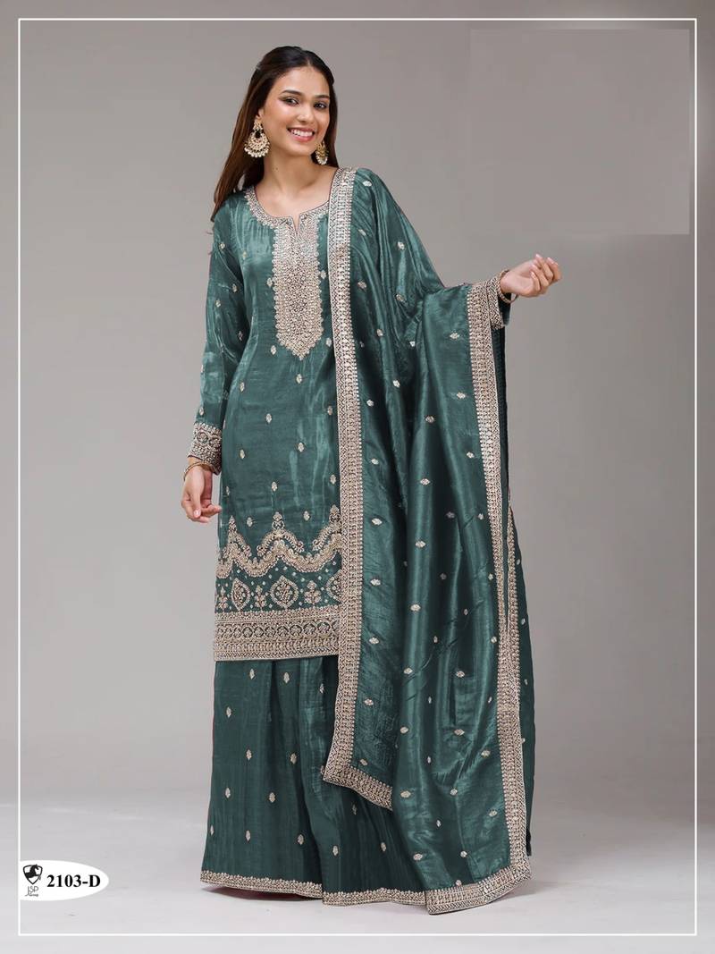 Teal color gold crush party wear salwar suit