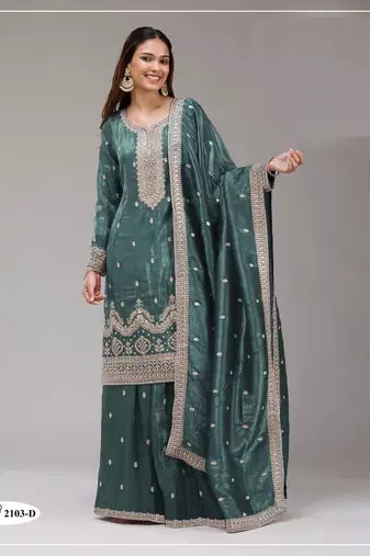 Teal color gold crush party wear salwar suit