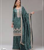 Teal color gold crush party wear salwar suit