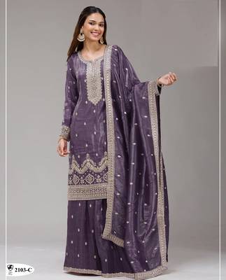 Lavender color gold crush party wear salwar suit 1