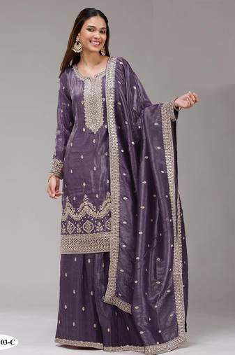 Lavender color gold crush party wear salwar suit