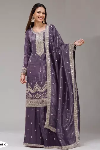 Lavender color gold crush party wear salwar suit