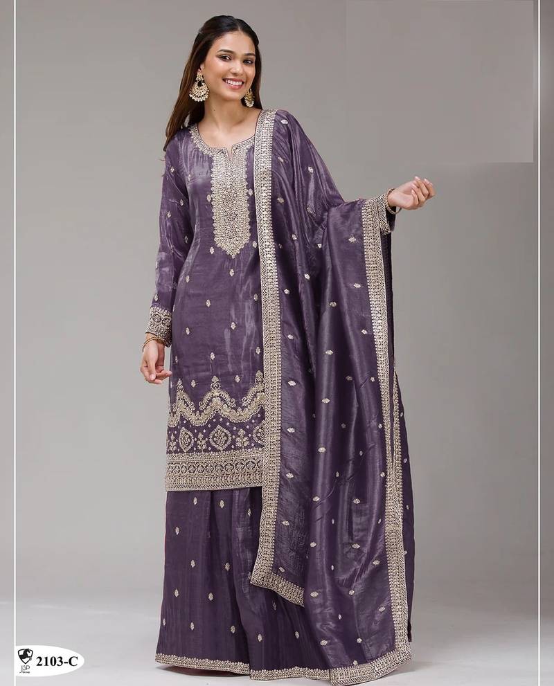 Lavender color gold crush party wear salwar suit